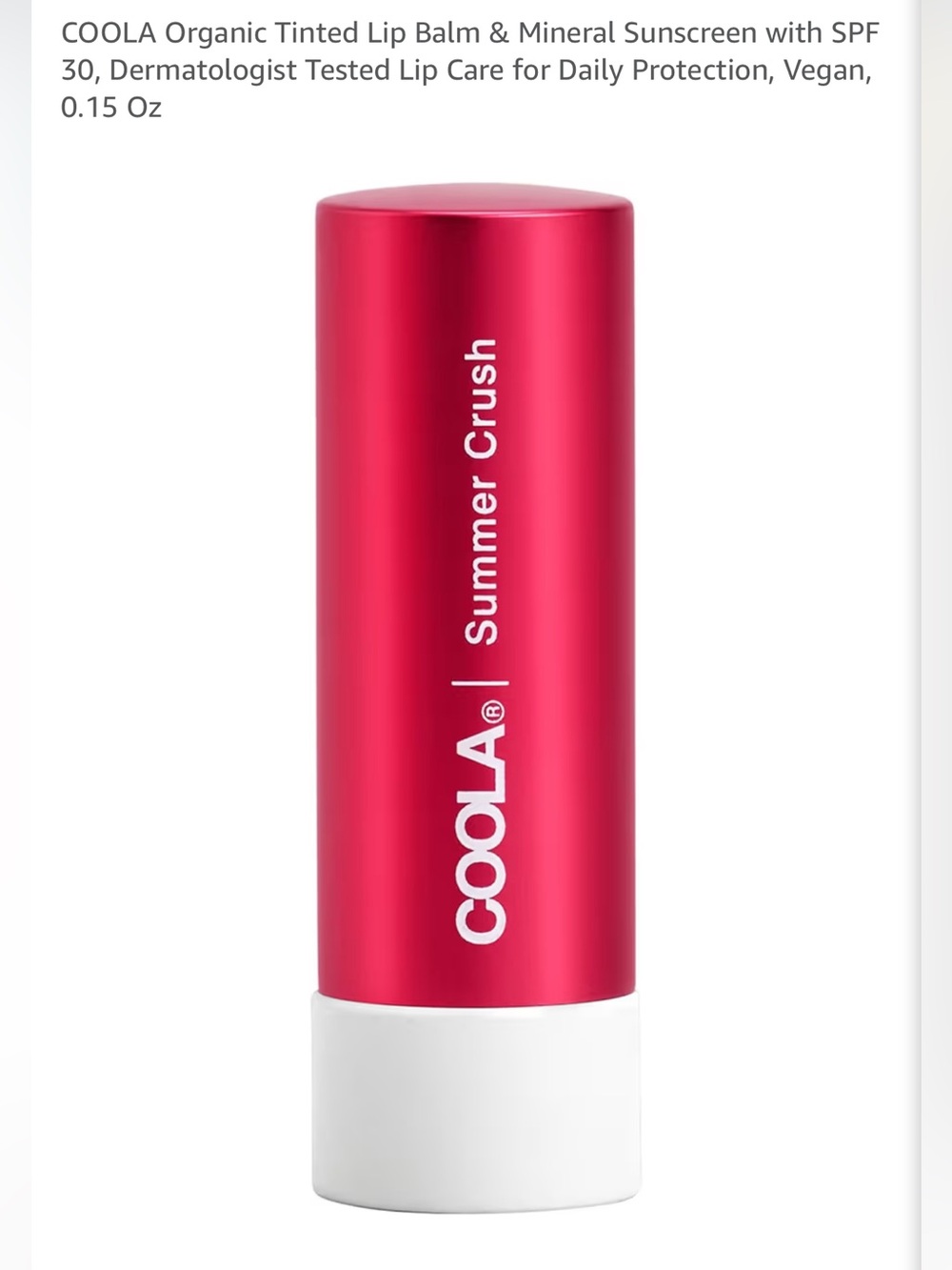 COOLA Summer Crush Tinted Lip Balm - Red Metallic Tube with White Cap
